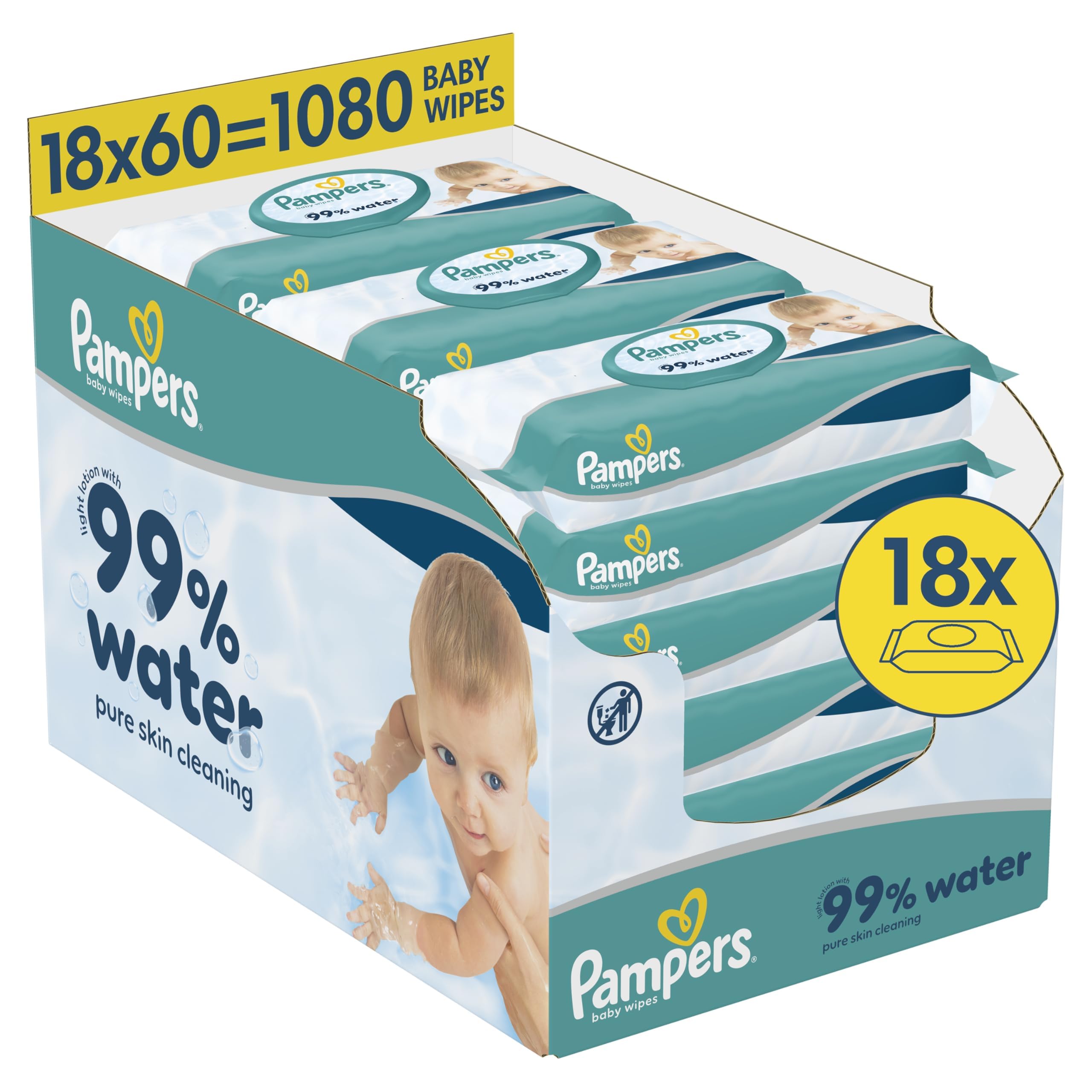 Pampers 99% Water Feuchttücher (1080 Stk.) – 18x60 | Jahresvorrat
