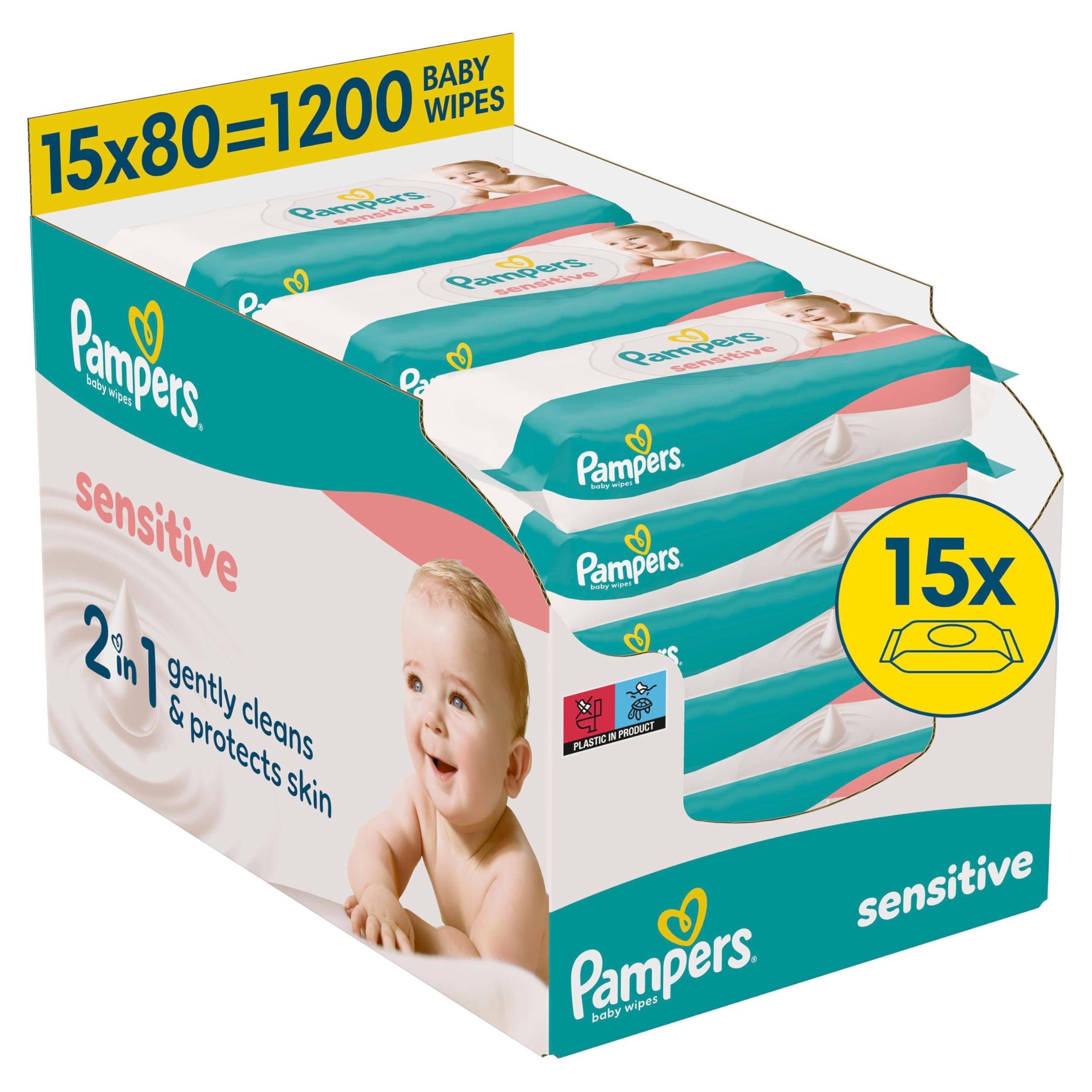 Pampers Sensitive Feuchttücher (1200 Stk.) – 15x80 | 2-in-1 Schutz