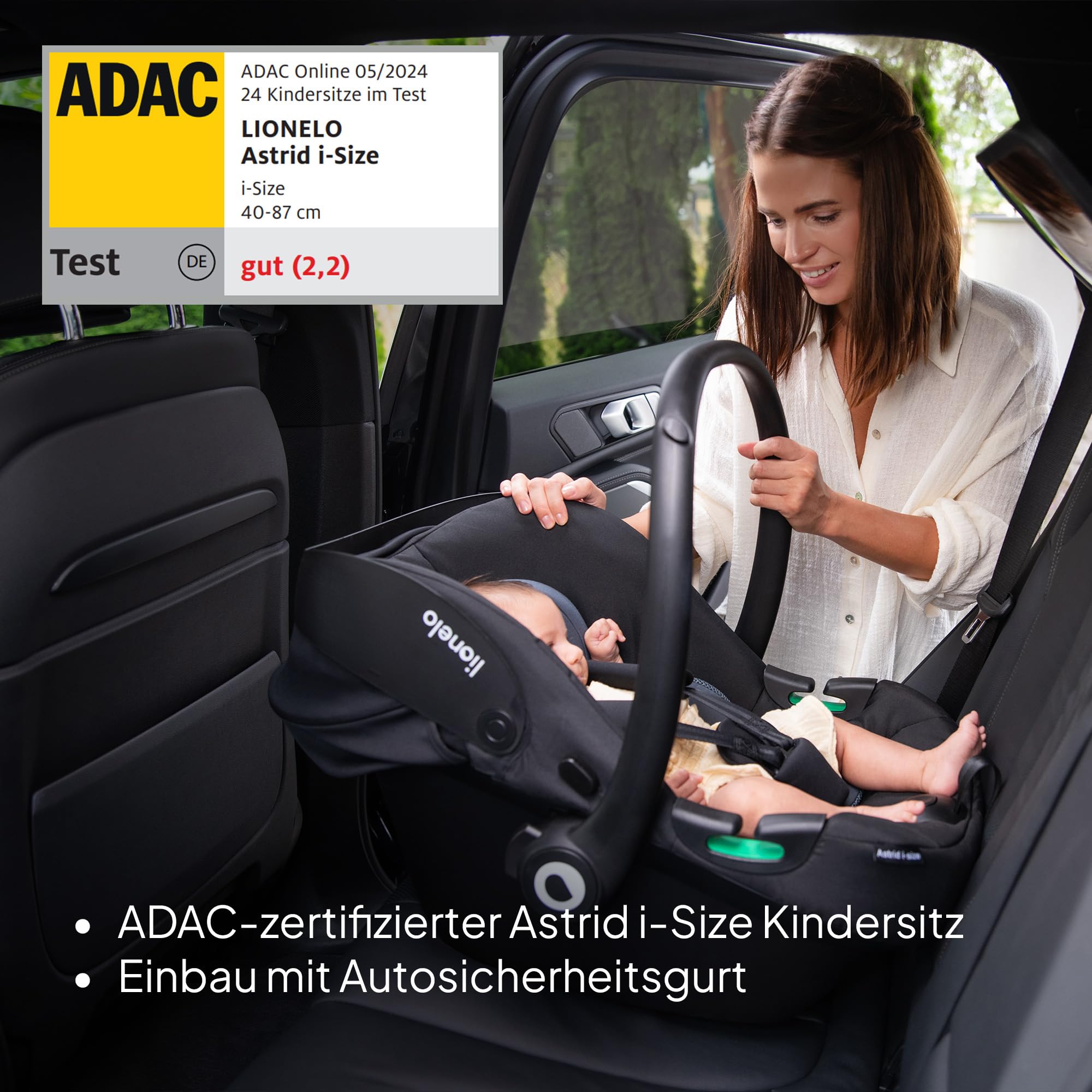 LIONELO Amber 3-in-1 Kombikinderwagen - Babywanne, Sportsitz, i-Size Autositz (40–87 cm), Luftreifen, wendbar, XXL-Dach UPF 50+, Tasche, Moskitonetz, Regenschutz