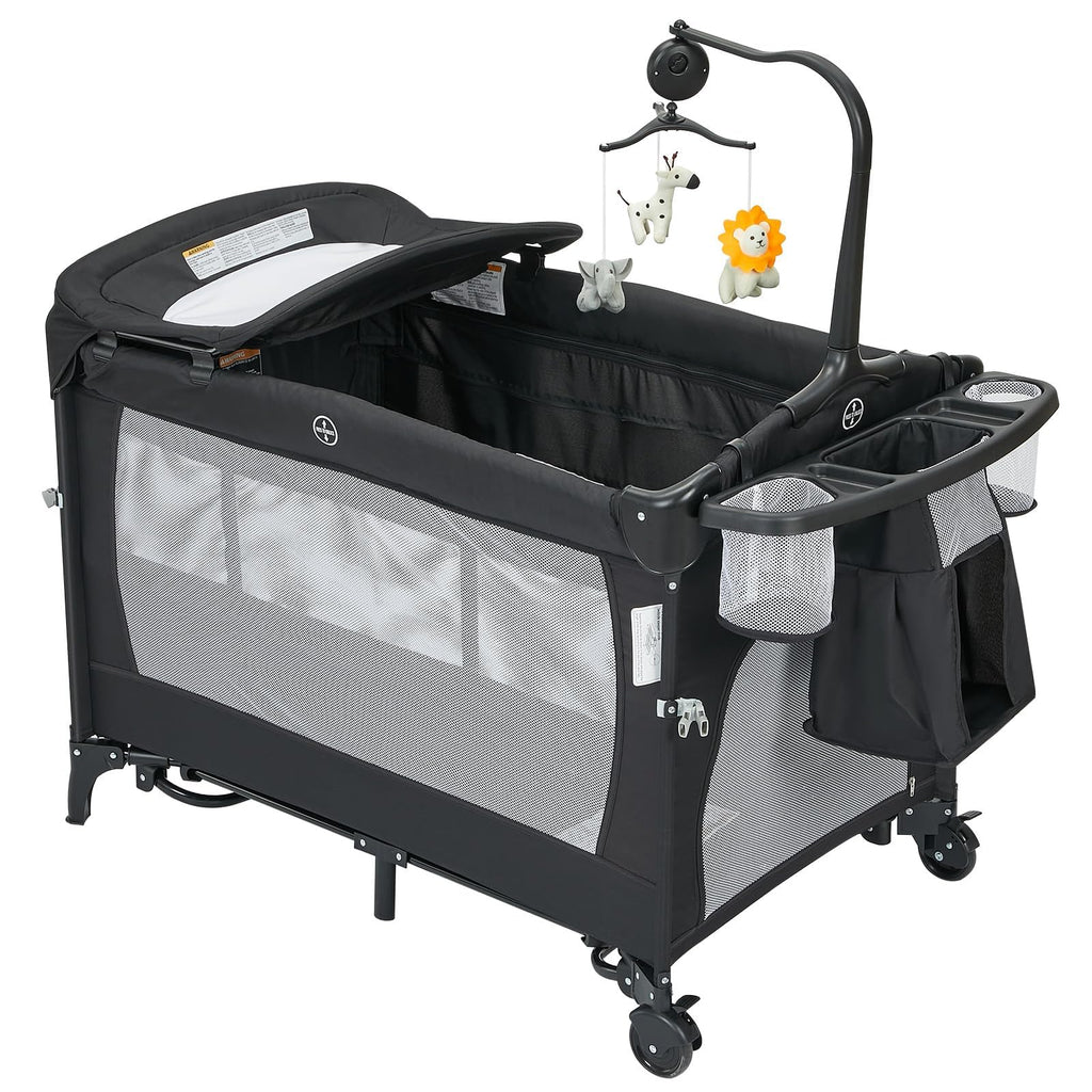 Garvee 5-in-1 Babybett & Reisebett | Autom. Wiege, Wickeltisch & Spieluhr | Bis 15 kg