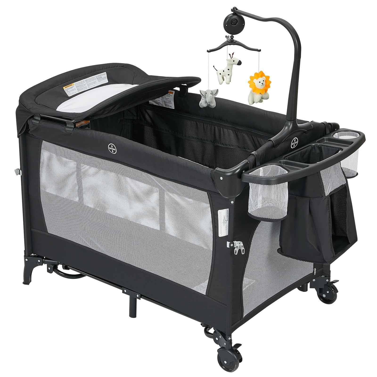 Garvee 5-in-1 Babybett & Reisebett | Autom. Wiege, Wickeltisch & Spieluhr | Bis 15 kg