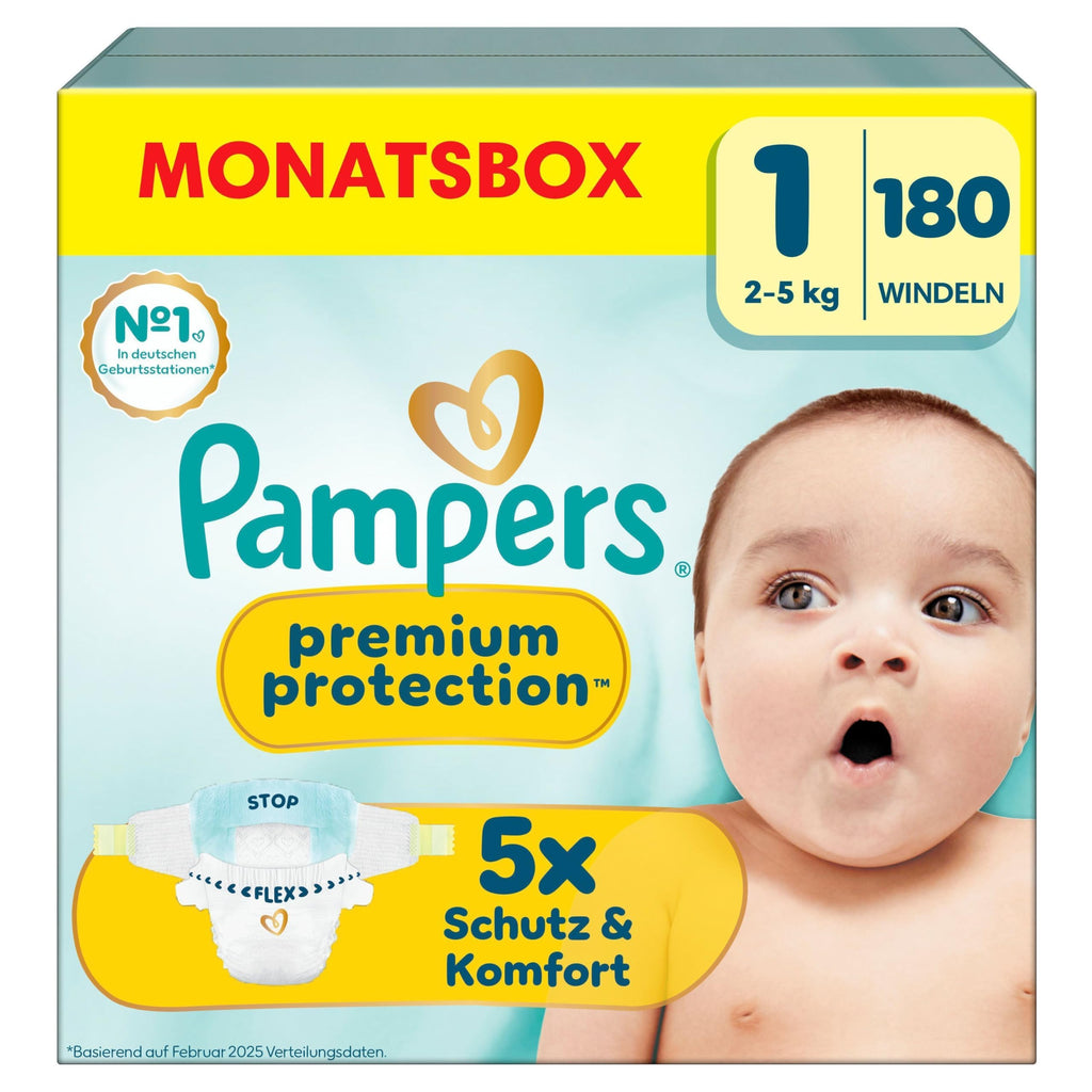Pampers Premium Protection Größe 1, 180 Windeln (2-5 kg) – Vorratspack