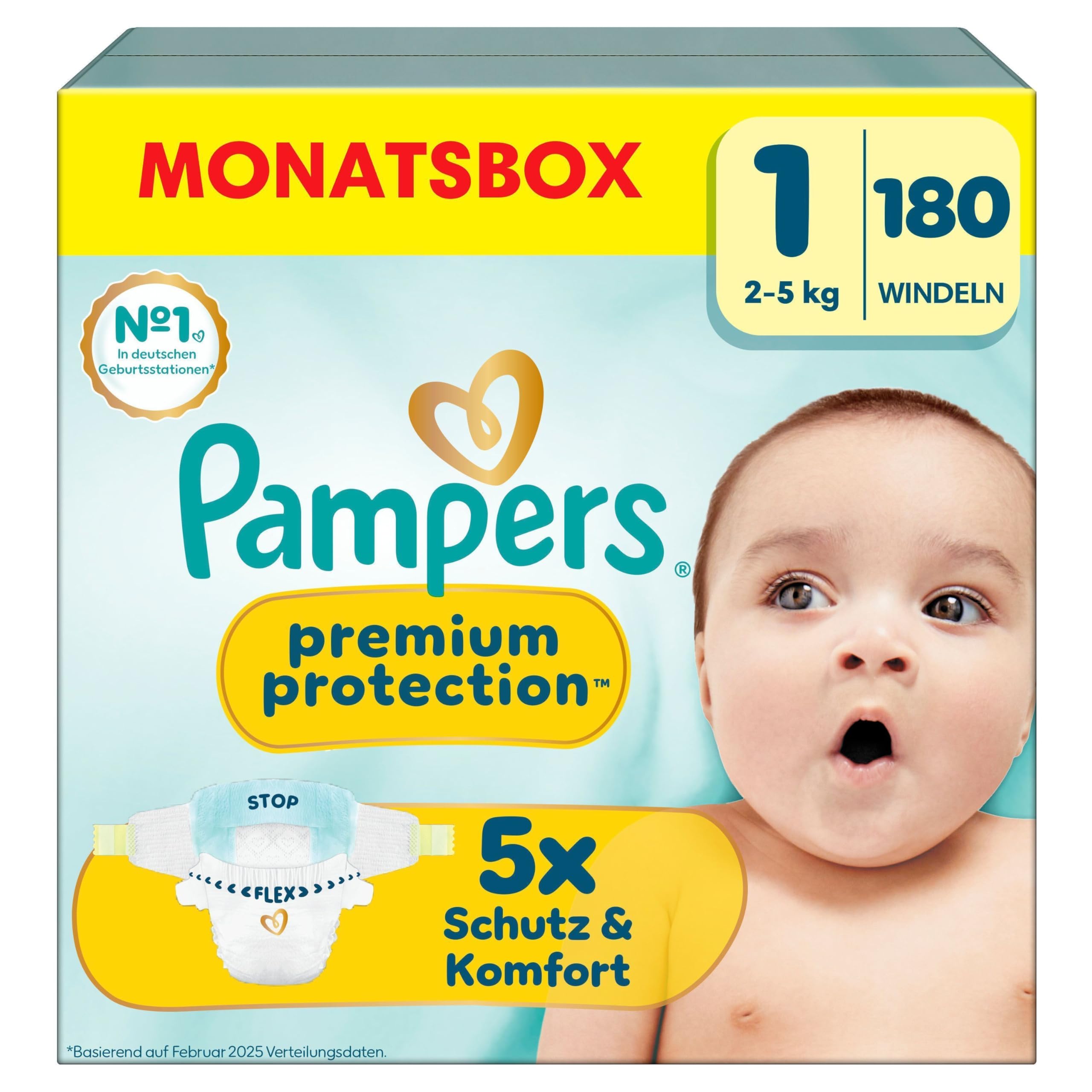 Pampers Premium Protection Größe 1, 180 Windeln (2-5 kg) – Vorratspack