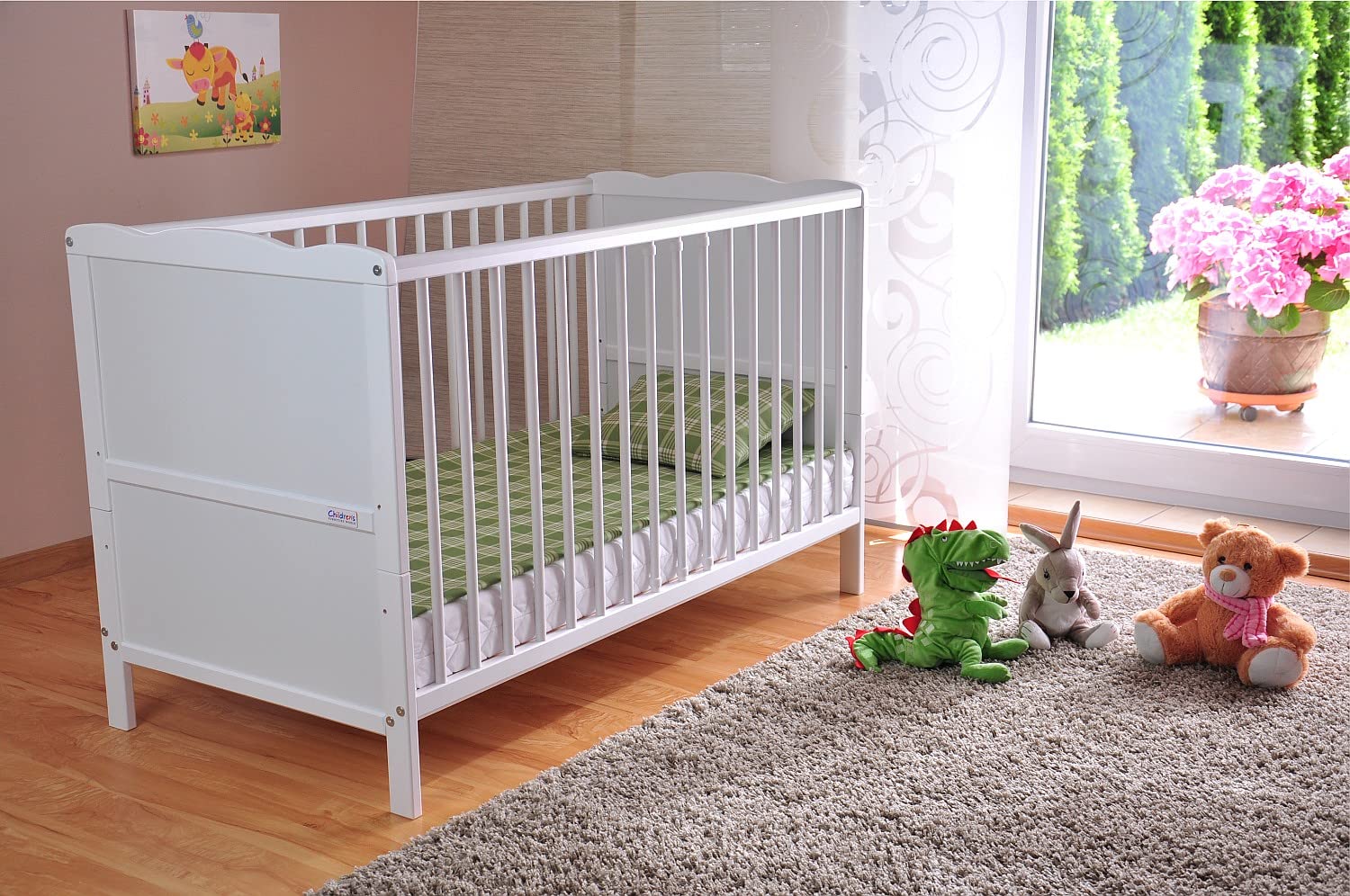 Marsell Baby Gitterbett mit Aloe Vera Matratze | Höhenverstellbar & Umbaubar | Weiß
